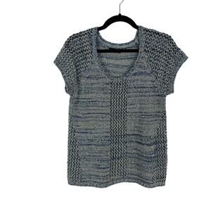 Willi Smith Crochet Knit Top – Blue Scoop Neck Pullover – L/XL